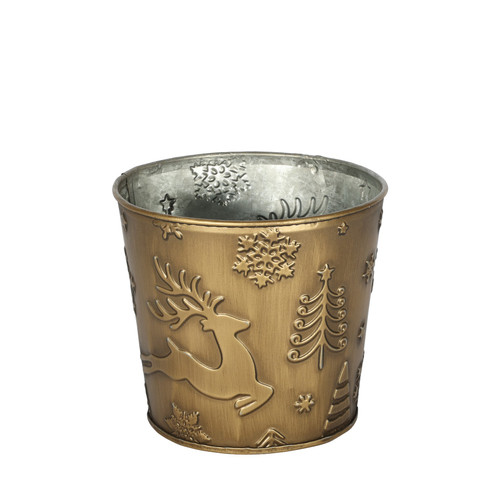 Gold Festive Embossed Metal Planter (11cm)