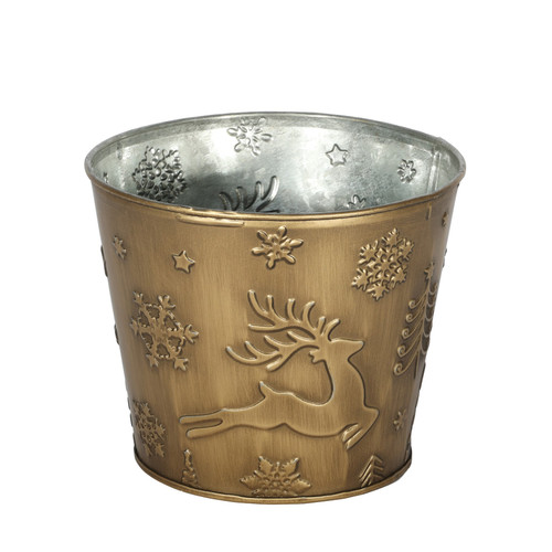 Gold Festive Embossed Metal Planter (14cm)