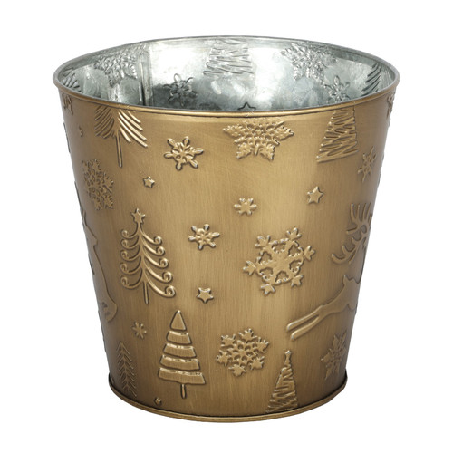 Gold Festive Embossed Metal Planter (16cm)