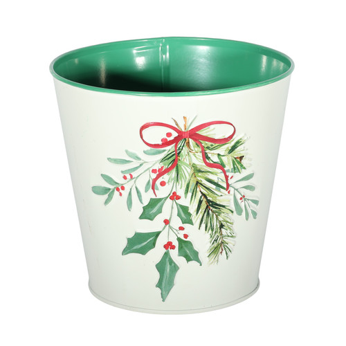 Cream Holly Spray Metal Planter (16cm)