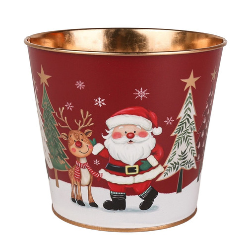 Red Santa & Rudolph Metal Planter (16cm)