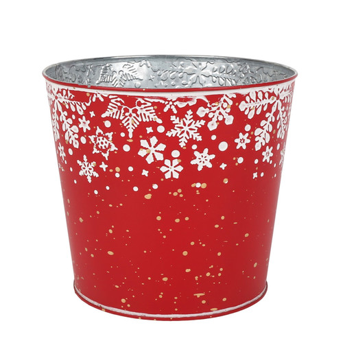 Red Metal Planter with Snowflake Design (14cm)