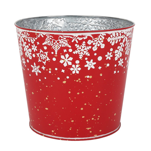 Red Metal Planter with Snowflake Design (16cm)