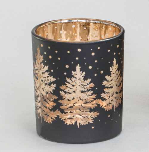 Black/Copper Woodland Glow Glass Candle Holder (8cm)