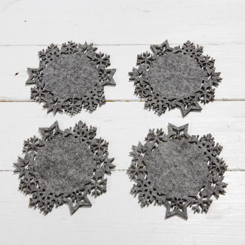 Set of 4 Grey Felt Snowflake Coasters