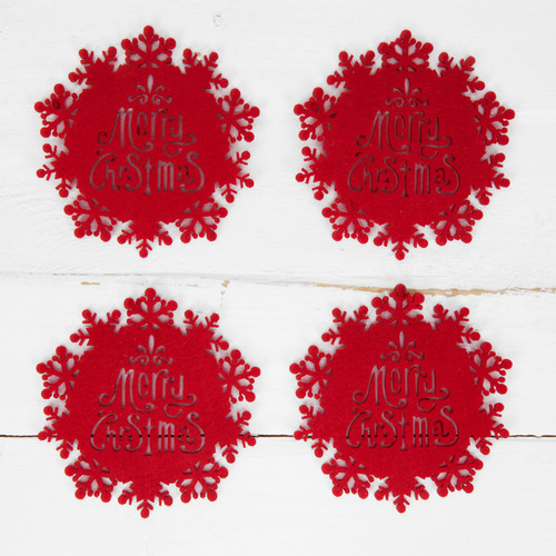 Set of 4 Red Felt Snowflake Coasters