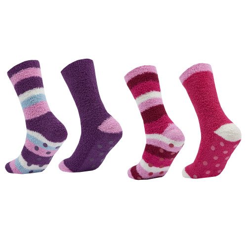 Ladies 2 Pack Cosy Stripe Sock with Grippers