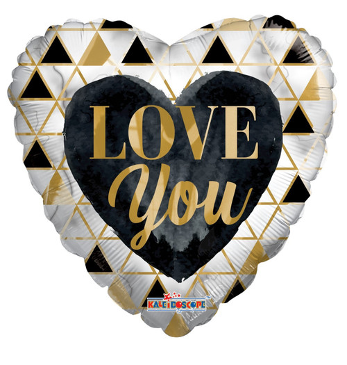 18 Inch Love You Eco Balloon (gold, white and black)