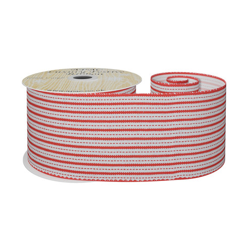 Red and White Striped Fabric Ribbon (63mm x 9m) Red and White Striped Fabric Ribbon (63mm x 9m)