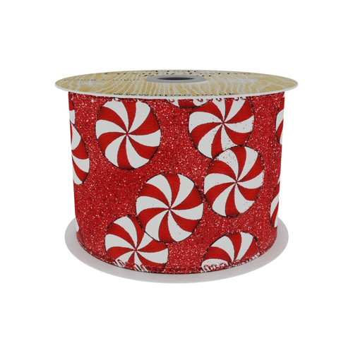 Red Colour Ribbon with Candy Circle Print  (63mm x 9m) Red Colour Ribbon with Candy Circle Print  (63mm x 9m)