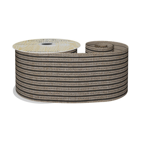Natural and Black Striped Fabric Ribbon (63mm x 9m) Natural and Black Striped Fabric Ribbon (63mm x 9m)