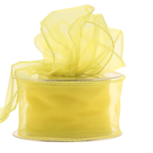 50mm Yellow Wired Chiffon Ribbon 50mm Yellow Wired Chiffon Ribbon