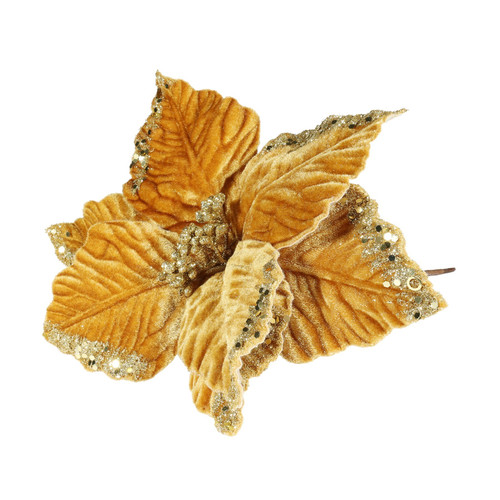 Gold Velvet Poinsettia with Glitter Edge (D24cm) Gold Velvet Poinsettia with Glitter Edge (D24cm)