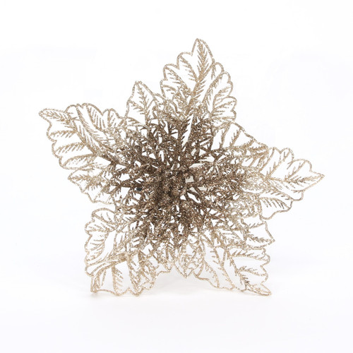 Champagne Glitter Poinsettia with Clip (23cm) Champagne Glitter Poinsettia with Clip (23cm)