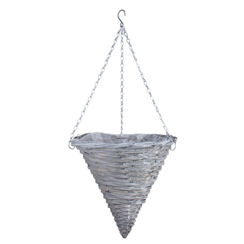 Grey Wash Cone Woodhouse Hanging Basket 