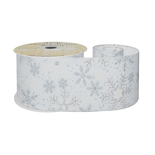 White Wired Snowflake Ribbon (63mm x 10 yards)  White Wired Snowflake Ribbon (63mm x 10 yards)