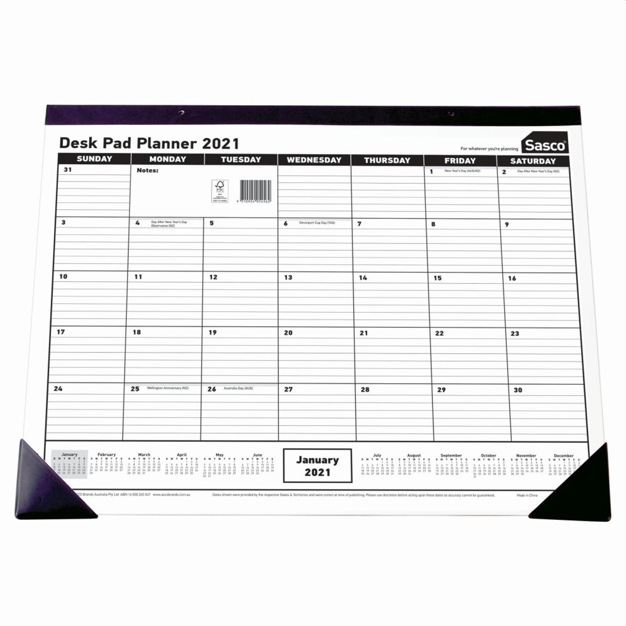 SASCO DESK PAD YEAR PLANNER 555x430 Black/White (2025) Melbourne