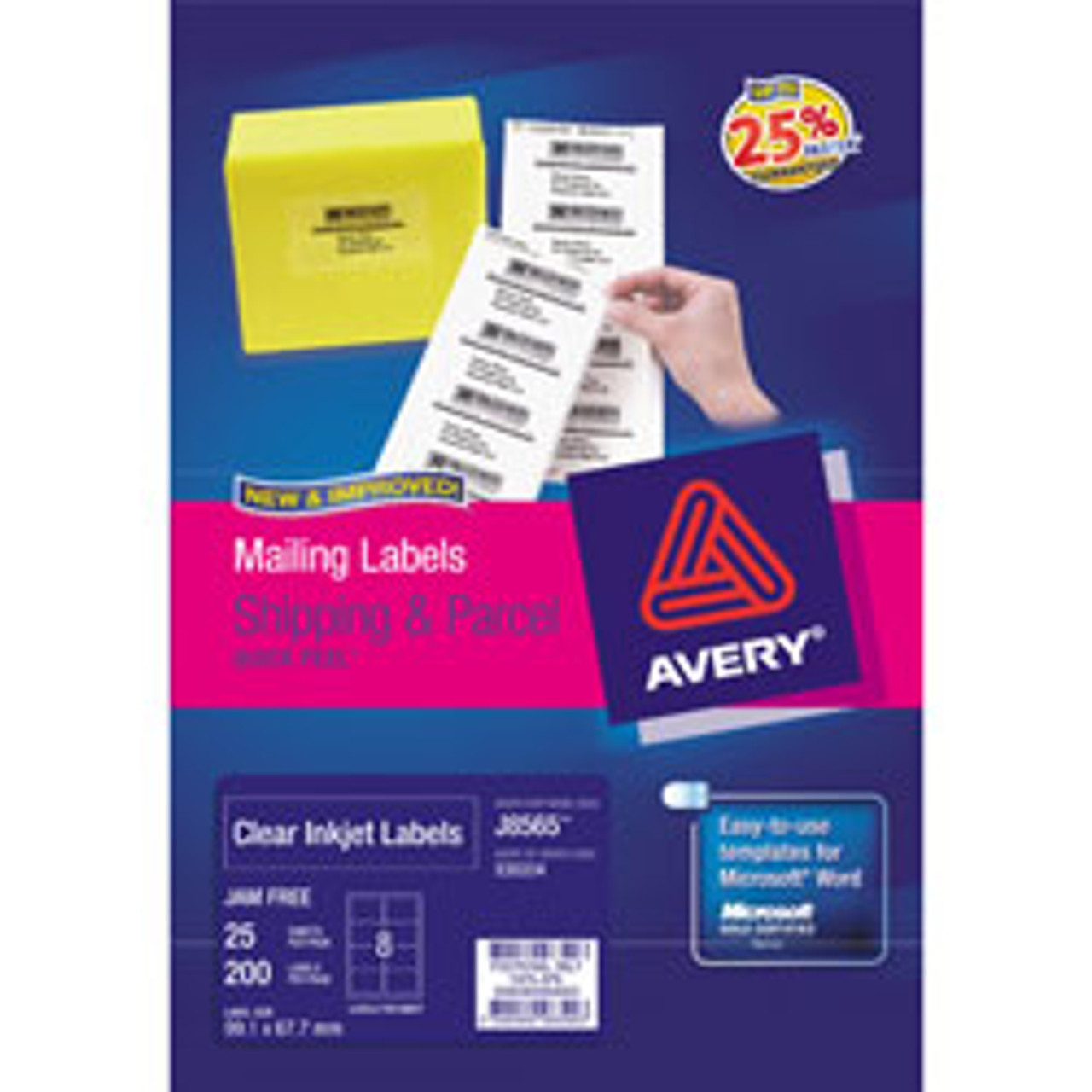 AVERY CLEAR QUICK PEEL INKJET LABELS J8563 14 L/P/Sht 99.1x38.1mm Address,  Pk350