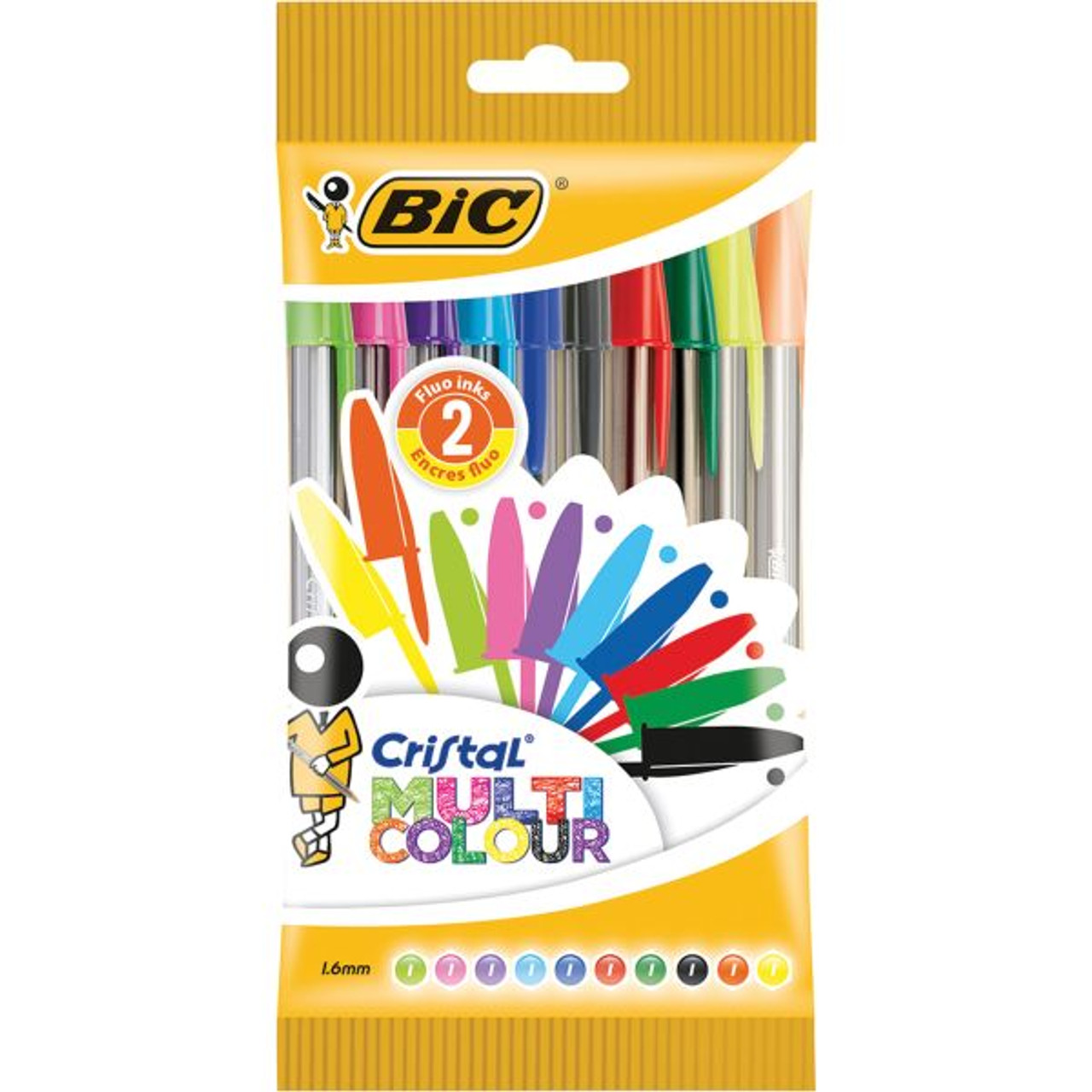 BIC Cristal Multicolour Ballpoint Pen Wide Point 1.6mm Assorted Pack of 10  - Melbourne Office Supplies