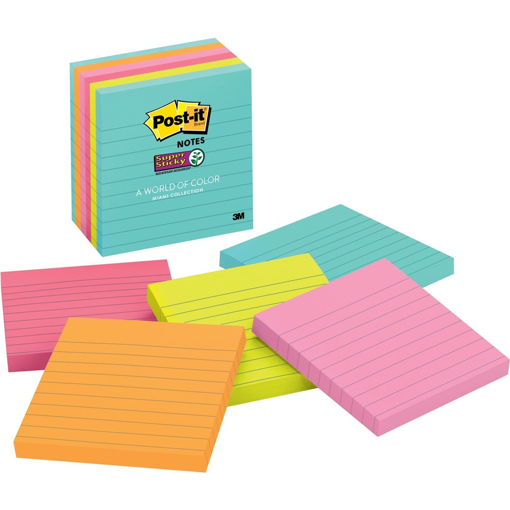 Post-It 675-6SSMIA Super Sticky Notes 101x101mm Lined Miami Pack of 6 ...