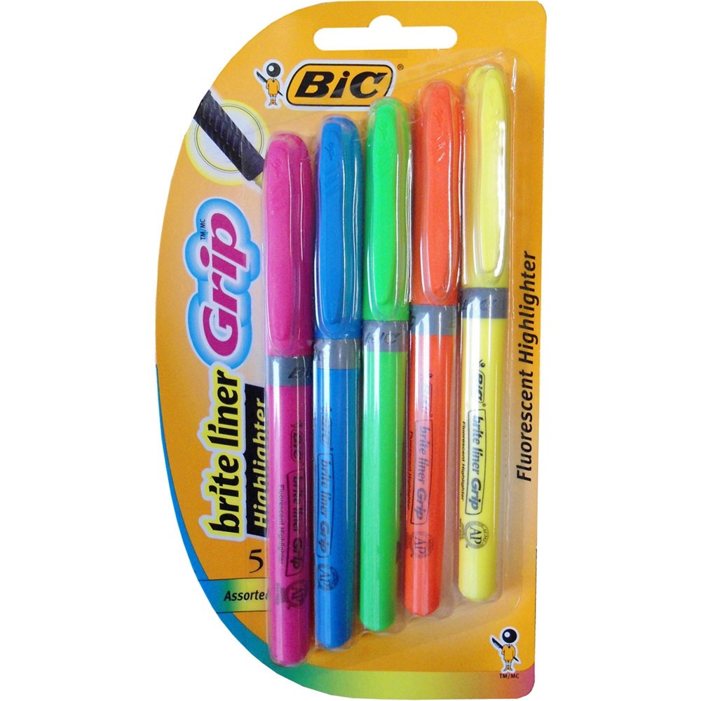 Brite Liner Grip Highlighters, Chisel Tip, 5-Count Pack Of