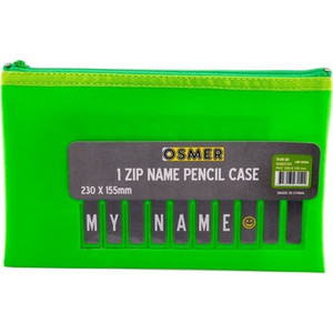 PENCIL CASE PVC CLOTH BACKED WITH ALPHABET NAME INSERT - 23 X 15.5CM - 1 ZIP - GREEN