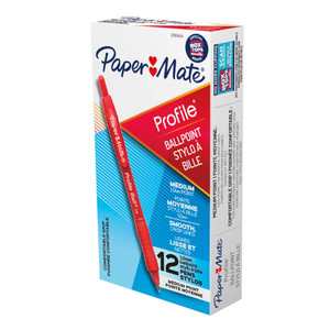 PAPERMATE PROFILE BALLPOINT PEN 1.0mm Retractable Bold Tip Red, Box of 12