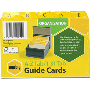 MARBIG GUIDE CARD A-Z/1-31 TAB MANILLA 6X4
