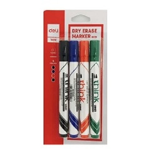 DELI WHITEBOARD  MARKER  BULLET TIP Wallet of 4 Assorted