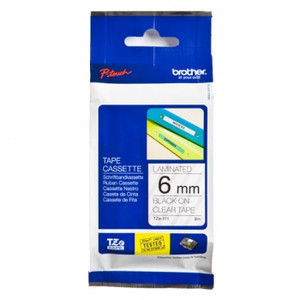 BROTHER TZE-111 PTOUCH TAPE 6mm x 8mtr Black On Clear