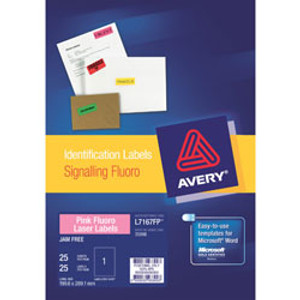 AVERY SIGNALLING FLUORO LASER LABELS L7163FY Yellow 14 L/P/Sht 99.1x38.1mm, 25 Sheets (350 Labels)