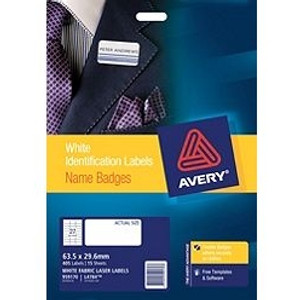 AVERY L4784 FABRIC NAME LABELS 27 Labels Per Sheet 63.5mm x 29.6mm Acetate Silk (Box of 405)