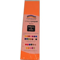 RAINBOW FLURO CREPE PAPER 500mmx2.5m Orange (Pack of 12)