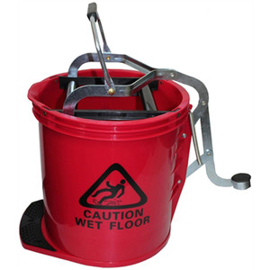 CLEANLINK H/DUTY MOP BUCKET Metal Wringer 16 Litre Red