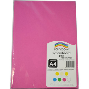 RAINBOW SYSTEM BOARD 150GSM A4 Pink Pack of 100