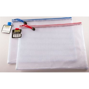 CLEAR MESH PVC PENCIL CASE 35cm x 26cm A4 Blue Zip