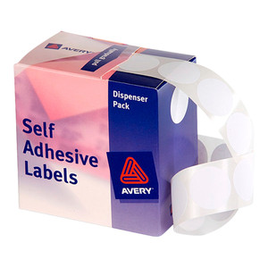 AVERY DISPENSER LABELS Circles DMC32W 32mm White, Pk350