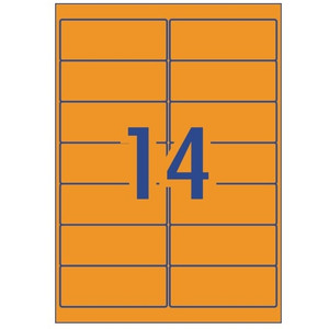 FLUORO ORANGE 14 LABEL P/SHEET A4 ROUNDED EDGES 99 X 38.1MM BOX 100 (1400 LABELS)