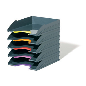 DURABLE VARICOLOR LETTER TRAYS GREY WITH YELLOW/ORANGE/RED/PINK/PURPLE SET 5