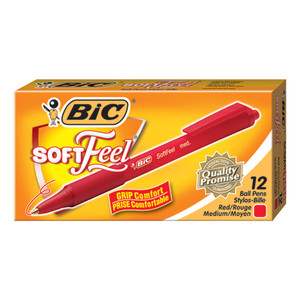 BIC SOFTFEEL RETRACTABLE BALLPOINT PEN Red Bx12