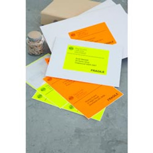 AVERY L7168FO LASER LABELS 2/Sht 199.6x43.5mm Fluoro Orange Pack of 10