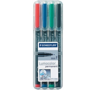 Staedtler 318 Lumocolor Pens Permanent 0.6mm Fine - Wallet of 4 Assorted Colours