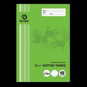 OLYMPIC DOTTED THIRDS EXERCISE BOOK D184 A4 297mm x 210mm, 48 Pages, 18mm Dotted Thirds Ruled (OLD CODE: SPP-140919 105075 )