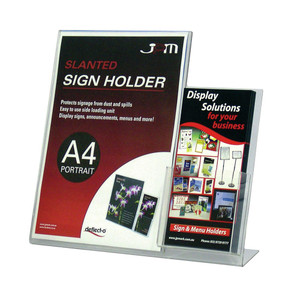 DEFLECT-O SIGN HOLDER SLANTED Dl Brochure Side Pocket A4 Portrait