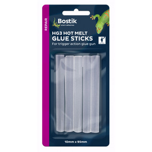 BOSTIK GLUE GUN REFILL STICKS Clear 95mm Suits HG3, Pack of 10