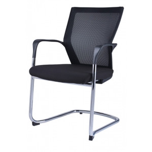 CANTILEVER CHROME FRAME VISITOR CHAIR - Armrests Fabric Seat/Mesh Back (Black Only)
