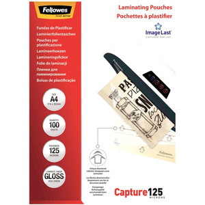 FELLOWES LAMINATING POUCHES A4 Gloss 125 Micron Superquick, Pk100