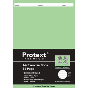 A4 EXERCISE BOOK RULED 8MM 64PG + MARGIN, NEW GREEN INSERT