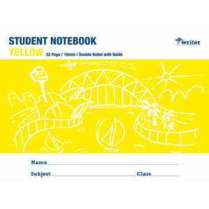 WRITER BOARD COVER STUDENT NOTE BOOK YELLOW 32 PAGE DOUBLE RULED 10MM / GUIDE