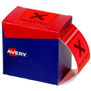 AVERY REJECTED LABELS FLUORO RED 75 X 74 .2MM 1000 LABELS PER ROLL